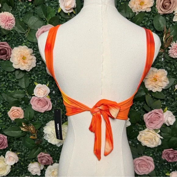 Bright Orange Multi-Color  Crop Corset with Tie Back - Picture 4 of 6